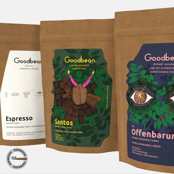 Probierset / Kaffeetasting - All about Santos | Espresso - Goodbean
Espresso Bohnen - Espresso in Speciality Coffee Qualität