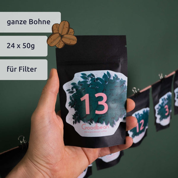 Kaffee Adventskalender 2023 - 24 versch. Kaffees für Filter - Goodbean
Speciality Coffee - Filterkaffee - Kaffee Bohnen