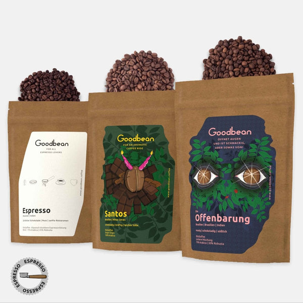Probierset / Kaffeetasting - All about Santos | Espresso - Goodbean
Espresso Bohnen - Espresso in Speciality Coffee Qualität