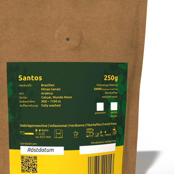 Santos | Kaffee, Espresso & Vollautomat | Omni Roast - Goodbean
Speciality Coffee - Kaffee Bohnen - Brasilien - klassisch